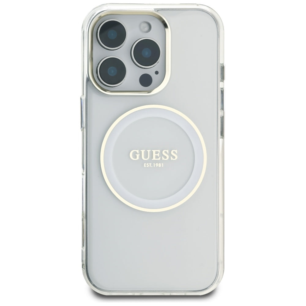 Etui MagSafe dla Apple iPhone 16 Pro, Guess, IML Metal Colored Circle, Białe
