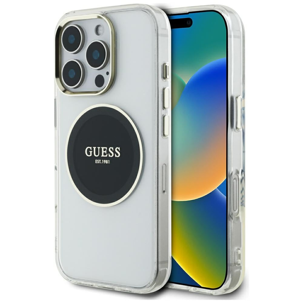 Etui MagSafe dla Apple iPhone 16 Pro, Guess, IML Metal Colored Circle, Czarne