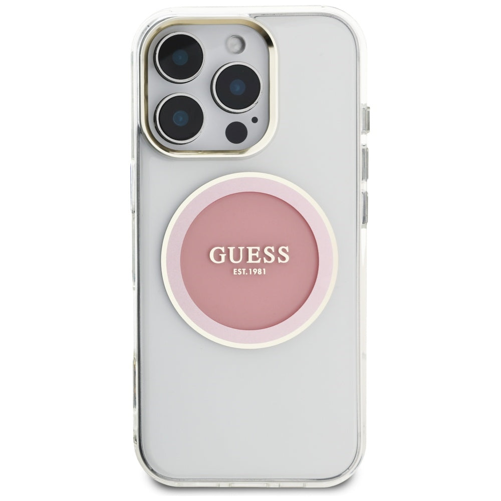 Etui MagSafe dla Apple iPhone 16 Pro, Guess, IML Metal Colored Circle, Różowy
