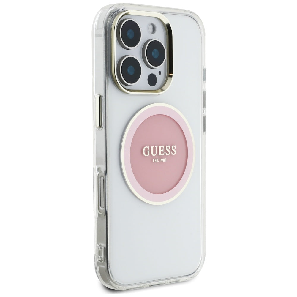 Etui MagSafe dla Apple iPhone 16 Pro, Guess, IML Metal Colored Circle, Różowy