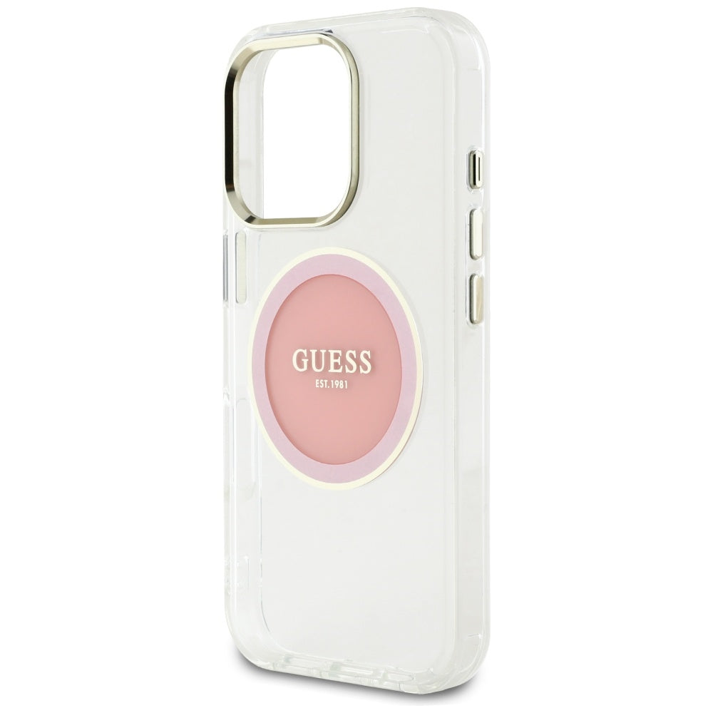 Etui MagSafe dla Apple iPhone 16 Pro, Guess, IML Metal Colored Circle, Różowy