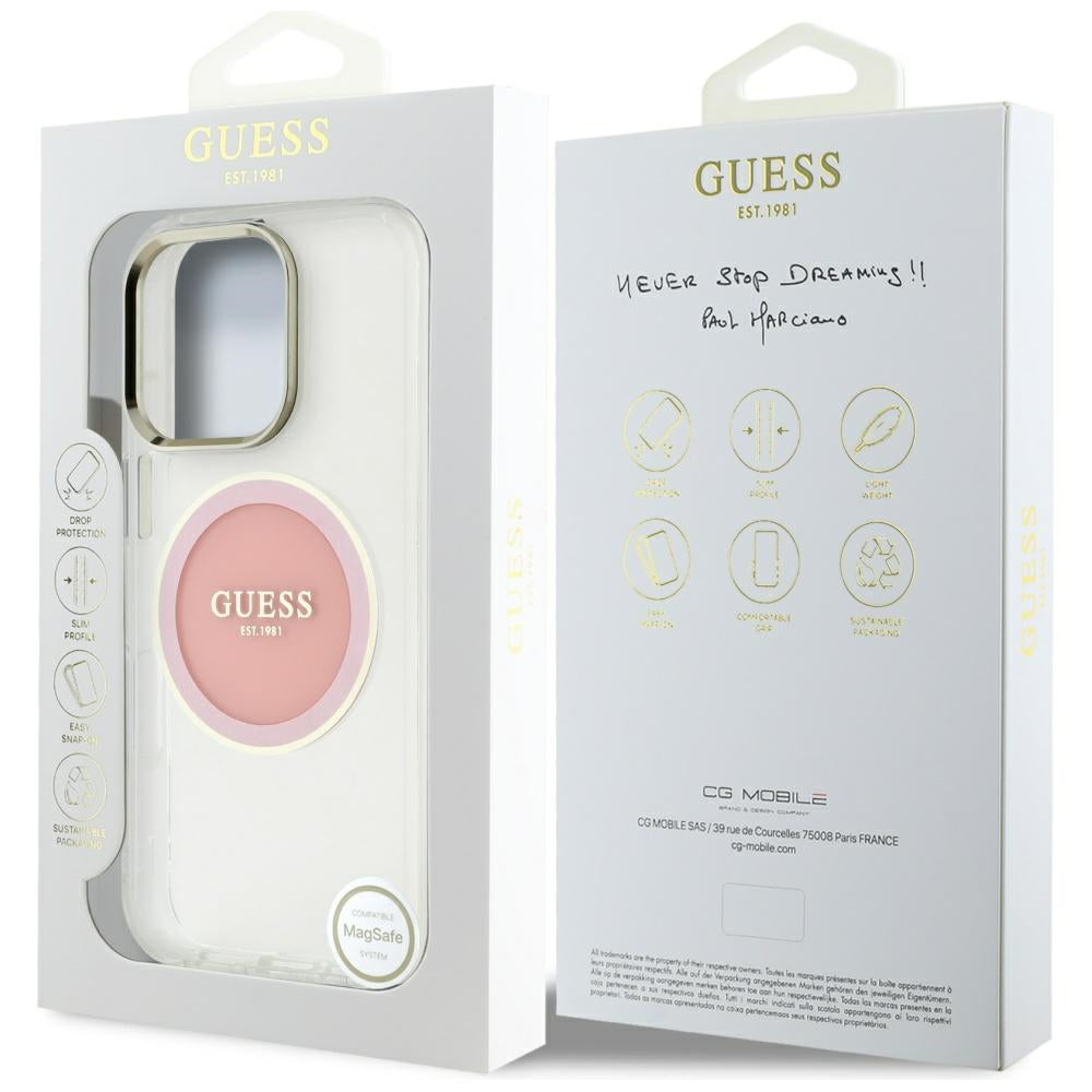 Etui MagSafe dla Apple iPhone 16 Pro, Guess, IML Metal Colored Circle, Różowy