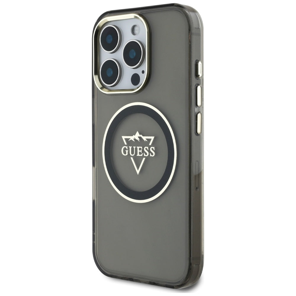 Etui MagSafe dla Apple iPhone 16 Pro, Guess, IML Metal Mountain Logo, Czarne