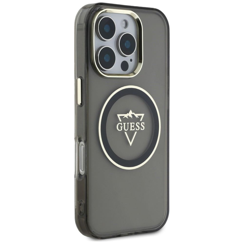 Etui MagSafe dla Apple iPhone 16 Pro, Guess, IML Metal Mountain Logo, Czarne