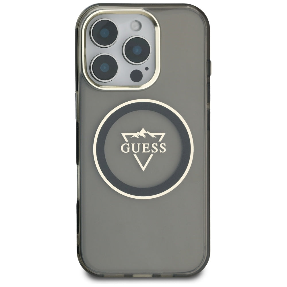 Etui MagSafe dla Apple iPhone 16 Pro, Guess, IML Metal Mountain Logo, Czarne