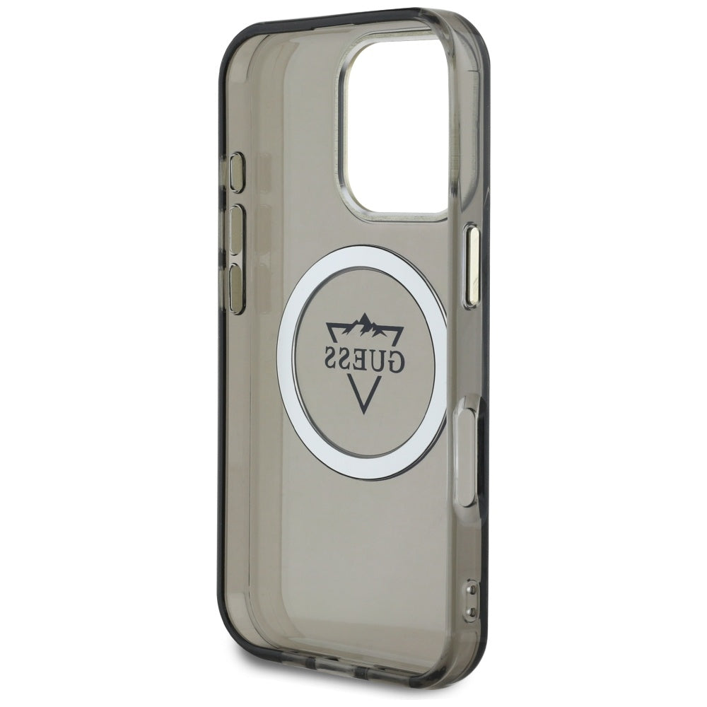 Etui MagSafe dla Apple iPhone 16 Pro, Guess, IML Metal Mountain Logo, Czarne