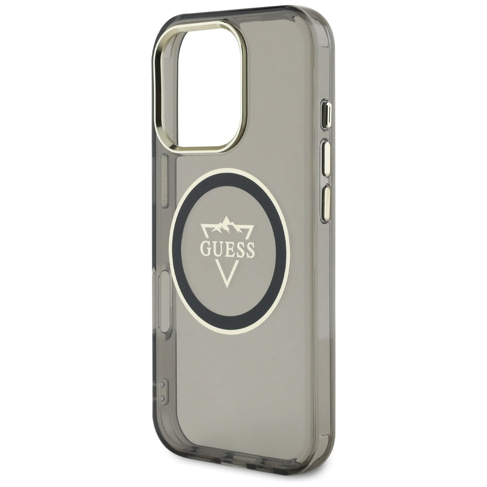 Etui MagSafe dla Apple iPhone 16 Pro, Guess, IML Metal Mountain Logo, Czarne
