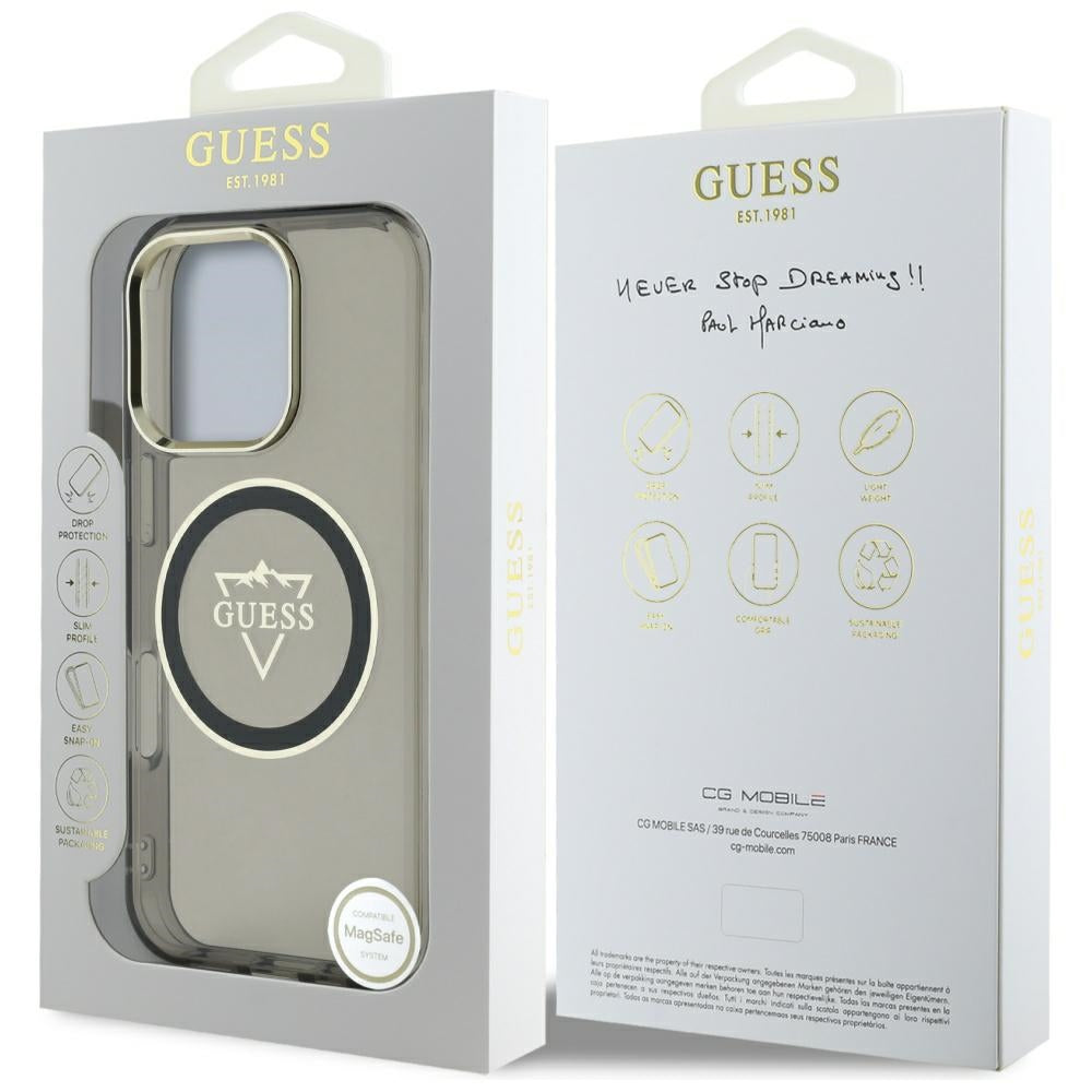 Etui MagSafe dla Apple iPhone 16 Pro, Guess, IML Metal Mountain Logo, Czarne