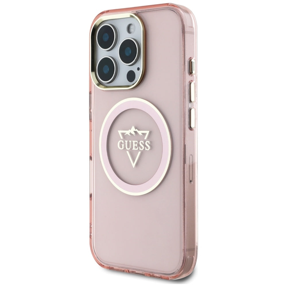 Etui MagSafe dla Apple iPhone 16 Pro, Guess, IML Metal Mountain Logo, Różowy