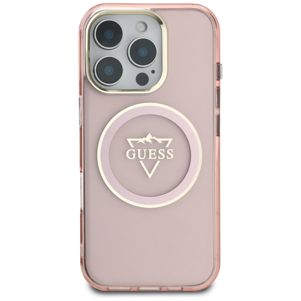 Etui MagSafe dla Apple iPhone 16 Pro, Guess, IML Metal Mountain Logo, Różowy