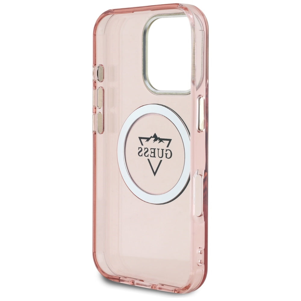 Etui MagSafe dla Apple iPhone 16 Pro, Guess, IML Metal Mountain Logo, Różowy