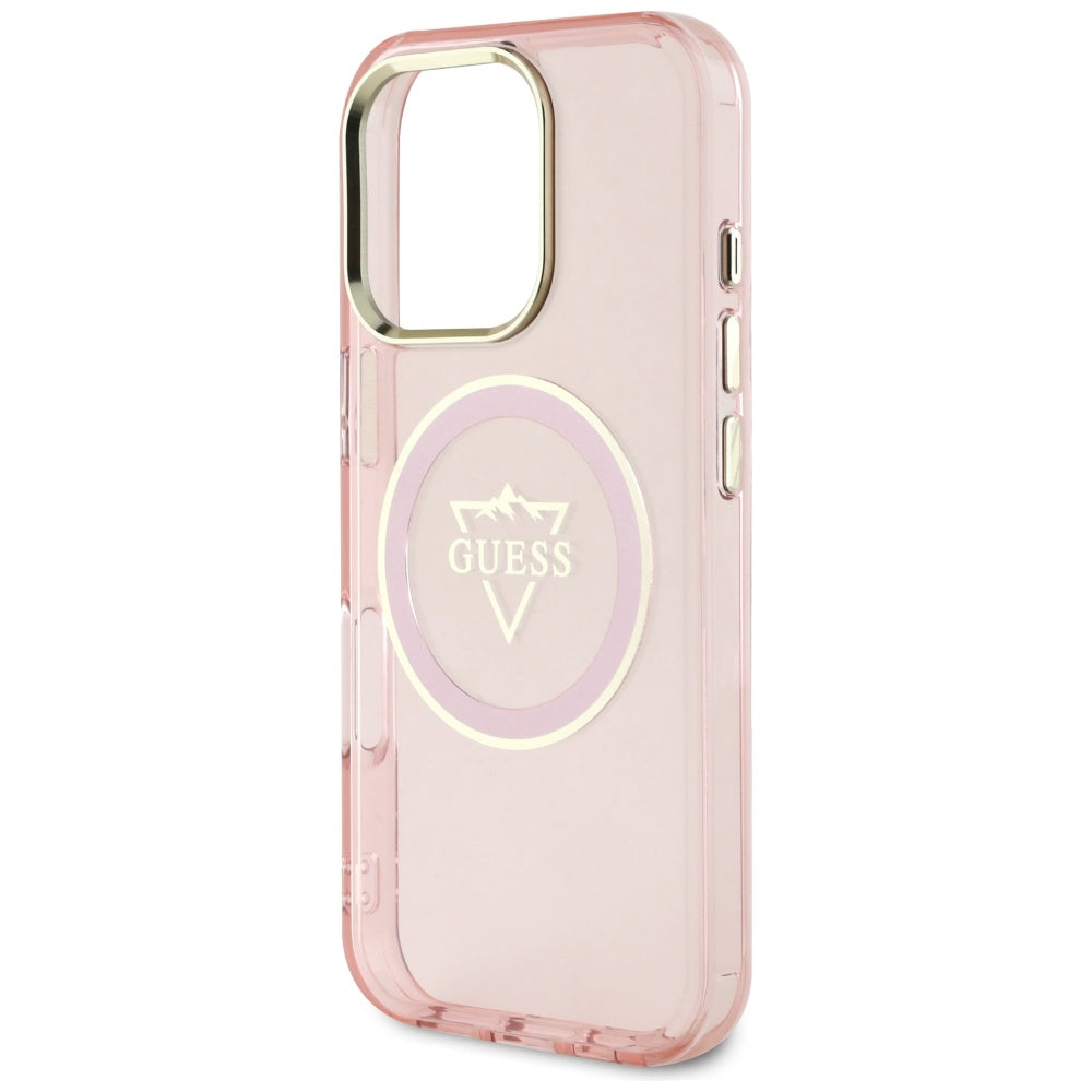 Etui MagSafe dla Apple iPhone 16 Pro, Guess, IML Metal Mountain Logo, Różowy
