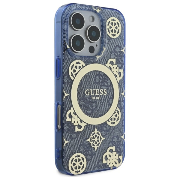 Etui MagSafe dla Apple iPhone 16 Pro, Guess, IML Peony On 4G Background, Niebieskie