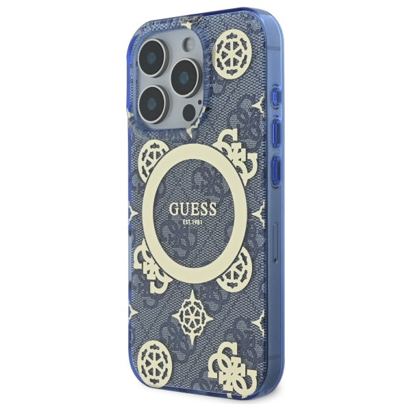 Etui MagSafe dla Apple iPhone 16 Pro, Guess, IML Peony On 4G Background, Niebieskie