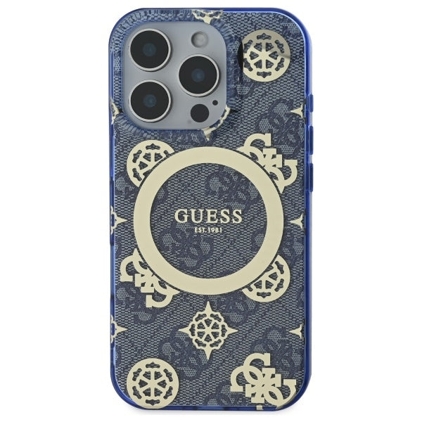 Etui MagSafe dla Apple iPhone 16 Pro, Guess, IML Peony On 4G Background, Niebieskie