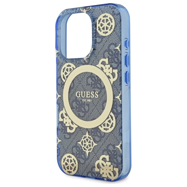Etui MagSafe dla Apple iPhone 16 Pro, Guess, IML Peony On 4G Background, Niebieskie