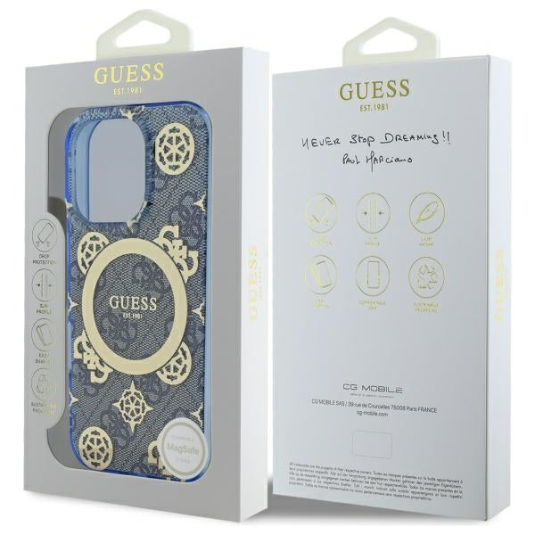 Etui MagSafe dla Apple iPhone 16 Pro, Guess, IML Peony On 4G Background, Niebieskie