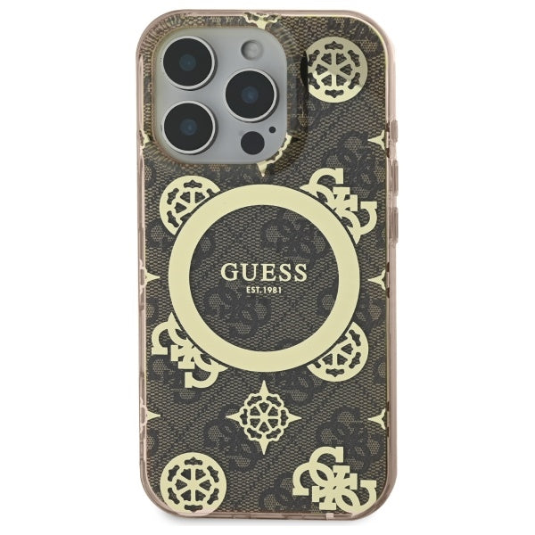 Etui MagSafe dla Apple iPhone 16 Pro, Guess, IML Peony On 4G Background, Brązowy