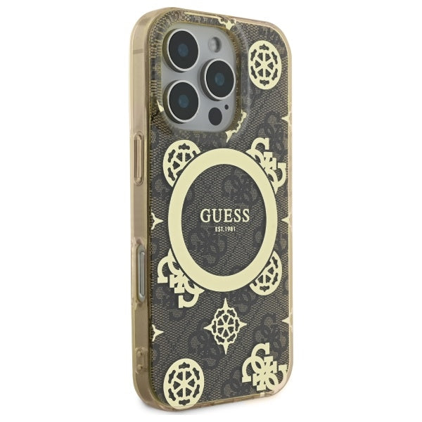Etui MagSafe dla Apple iPhone 16 Pro, Guess, IML Peony On 4G Background, Brązowy