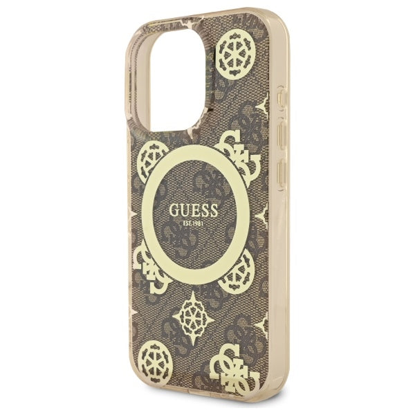Etui MagSafe dla Apple iPhone 16 Pro, Guess, IML Peony On 4G Background, Brązowy