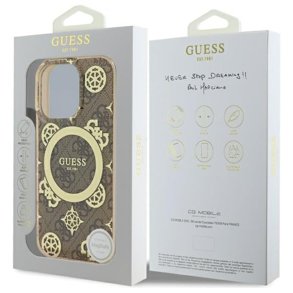Etui MagSafe dla Apple iPhone 16 Pro, Guess, IML Peony On 4G Background, Brązowy