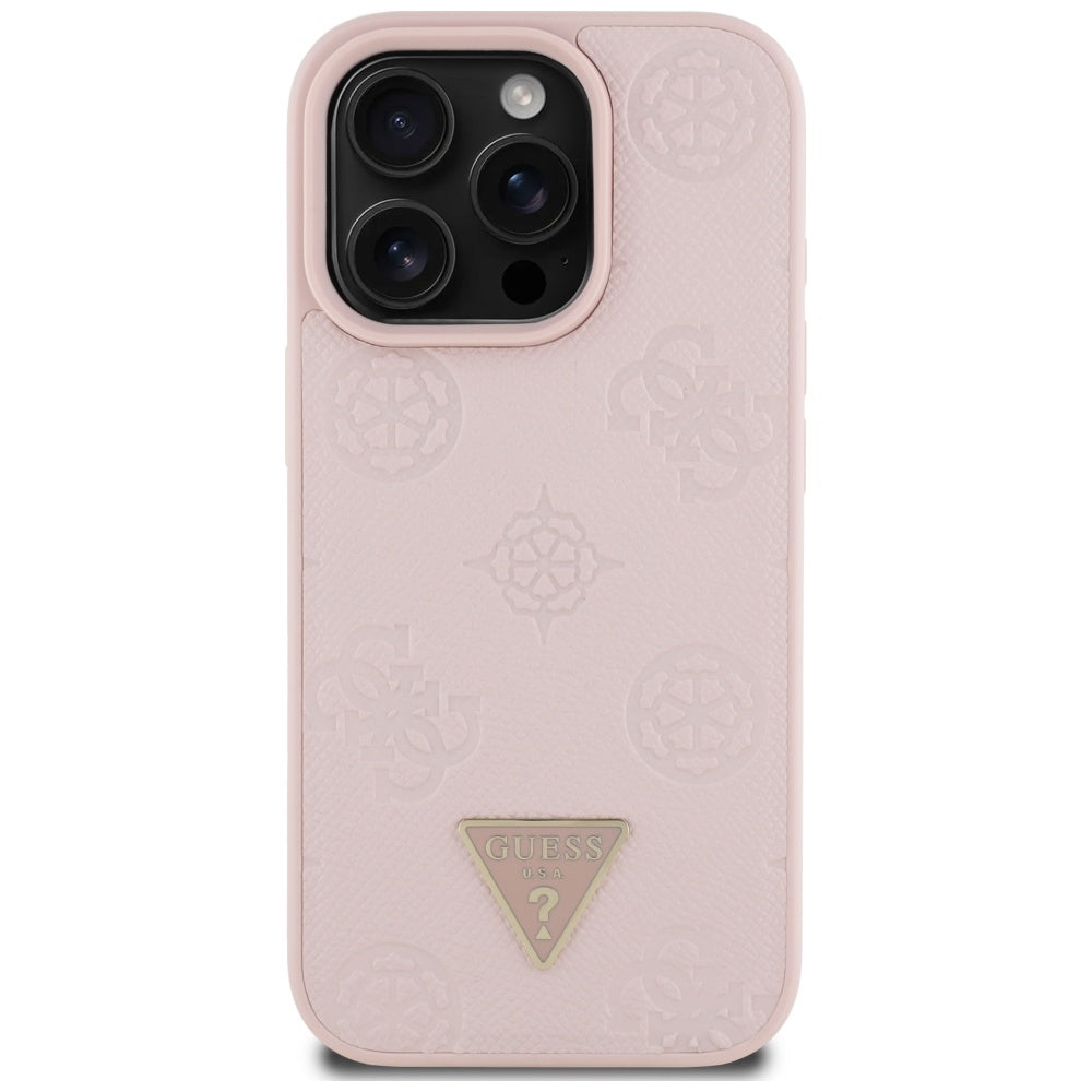 Etui MagSafe dla Apple iPhone 16 Pro, Guess, Peony Grained Hot Stamp Triangle, Różowy