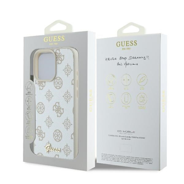 MagSafe Case for Apple iPhone 16 Pro, Guess, Peony Script, White