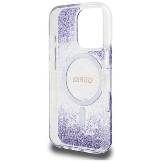 Etui MagSafe dla Apple iPhone 16 Pro, Guess, Resin Bottom Glitter, Fioletowy