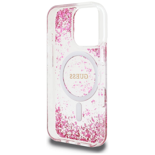 Etui MagSafe dla Apple iPhone 16 Pro, Guess, Resin Bottom Glitter, Różowy