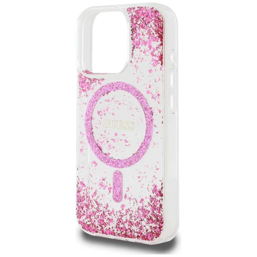 Etui MagSafe dla Apple iPhone 16 Pro, Guess, Resin Bottom Glitter, Różowy