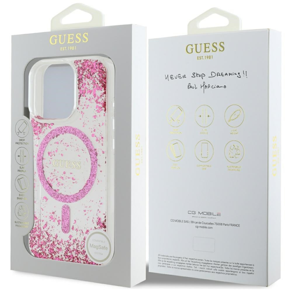 Etui MagSafe dla Apple iPhone 16 Pro, Guess, Resin Bottom Glitter, Różowy