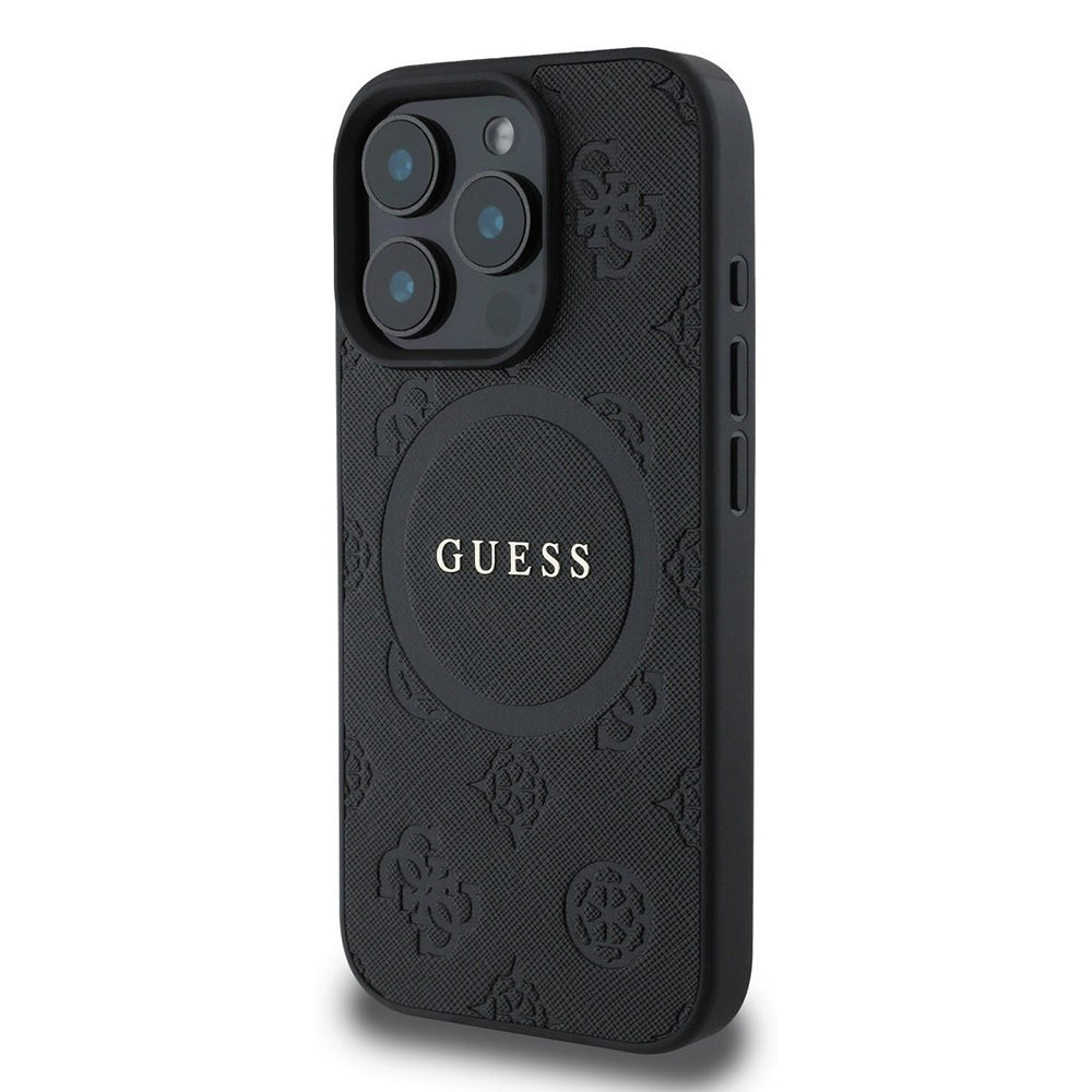 Etui MagSafe dla Apple iPhone 16 Pro, Guess, Saffiano Peony Classic Logo, Czarne