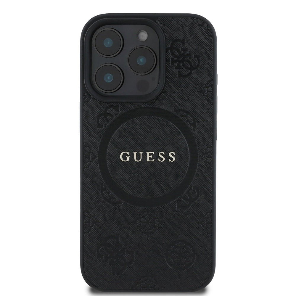 Etui MagSafe dla Apple iPhone 16 Pro, Guess, Saffiano Peony Classic Logo, Czarne