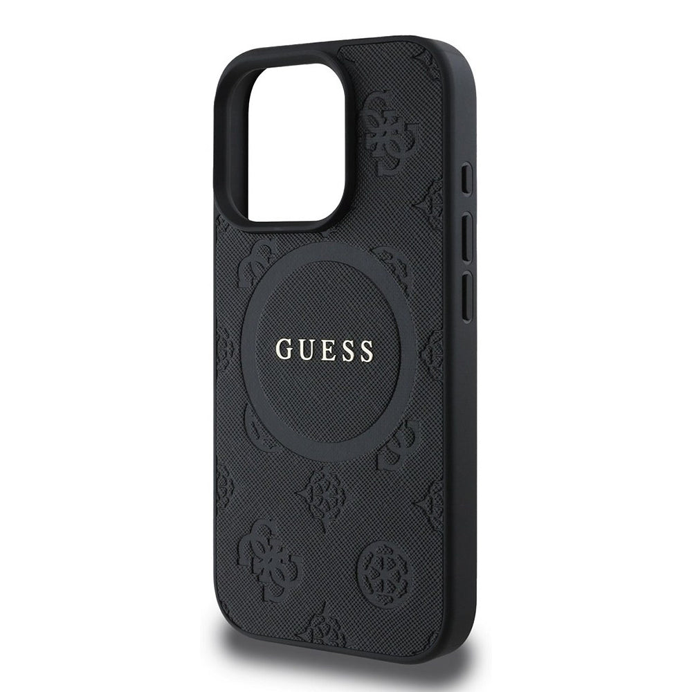 Etui MagSafe dla Apple iPhone 16 Pro, Guess, Saffiano Peony Classic Logo, Czarne