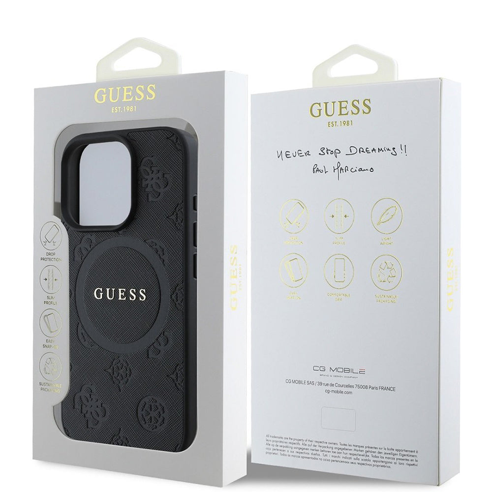 Etui MagSafe dla Apple iPhone 16 Pro, Guess, Saffiano Peony Classic Logo, Czarne