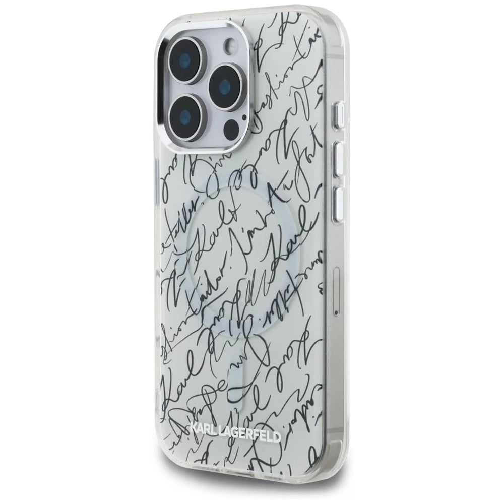 Etui MagSafe dla Apple iPhone 16 Pro, Karl Lagerfeld, IML Karl Script Pattern, Białe