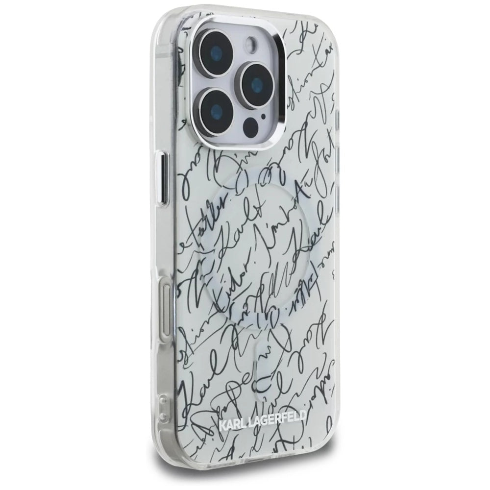 Etui MagSafe dla Apple iPhone 16 Pro, Karl Lagerfeld, IML Karl Script Pattern, Białe