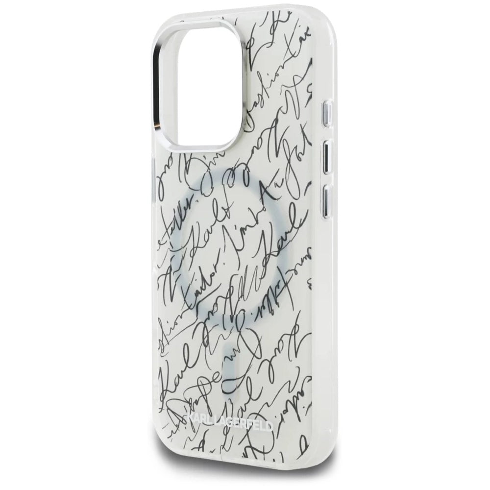 Etui MagSafe dla Apple iPhone 16 Pro, Karl Lagerfeld, IML Karl Script Pattern, Białe