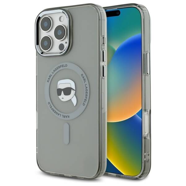 Etui MagSafe dla Apple iPhone 16 Pro, Karl Lagerfeld, IML Metal Karl's Head, Czarne
