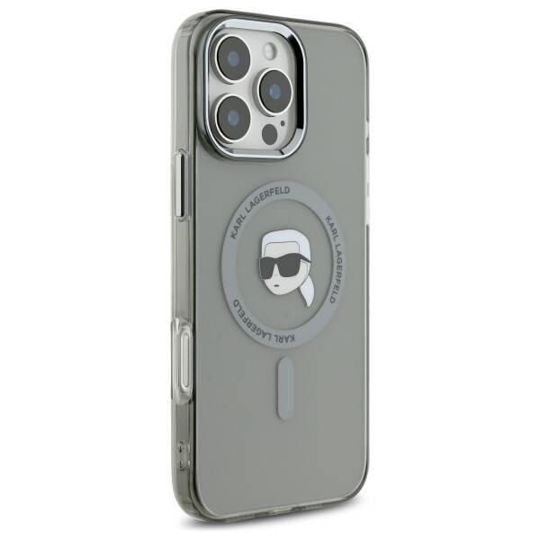 Etui MagSafe dla Apple iPhone 16 Pro, Karl Lagerfeld, IML Metal Karl's Head, Czarne