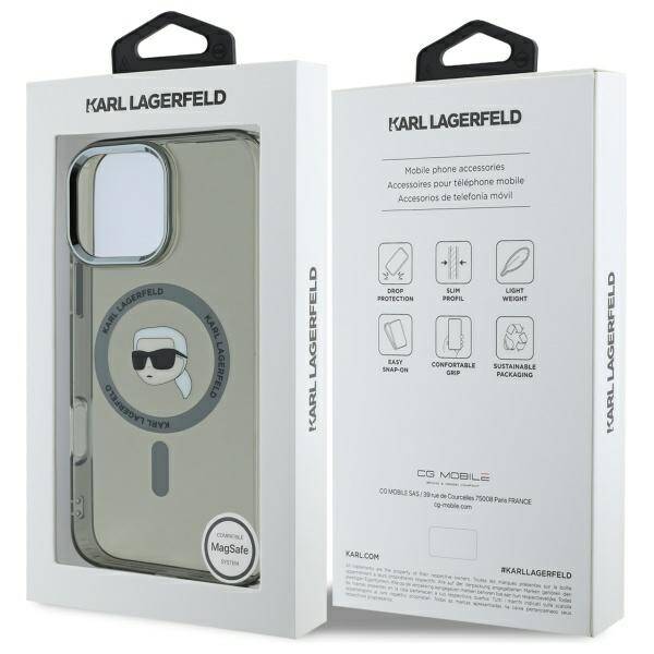 Etui MagSafe dla Apple iPhone 16 Pro, Karl Lagerfeld, IML Metal Karl's Head, Czarne