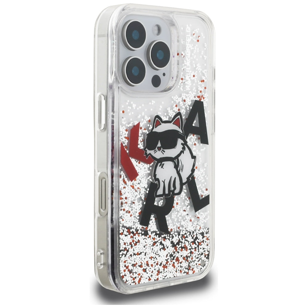 Etui MagSafe dla Apple iPhone 16 Pro, Karl Lagerfeld, Liquid Glitter Choupette Logo, Przezroczyste
