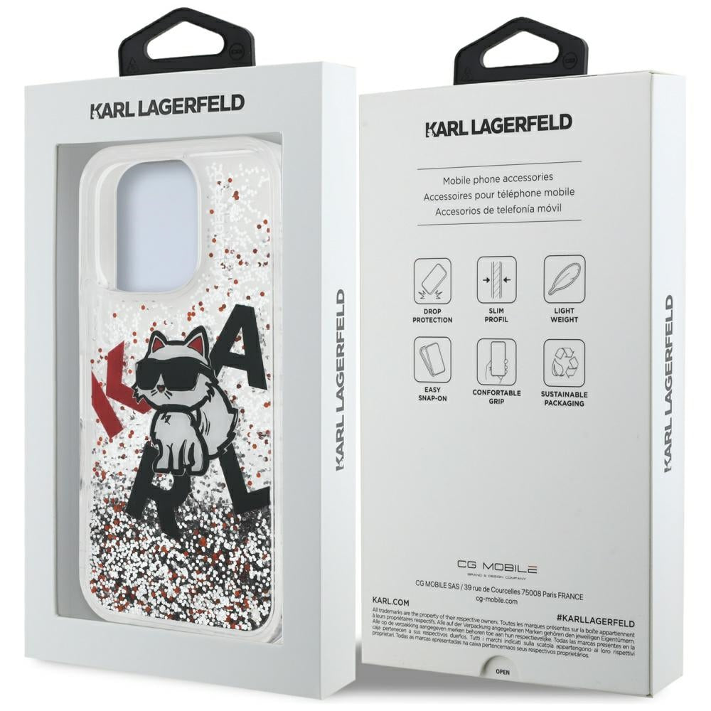 Etui MagSafe dla Apple iPhone 16 Pro, Karl Lagerfeld, Liquid Glitter Choupette Logo, Przezroczyste