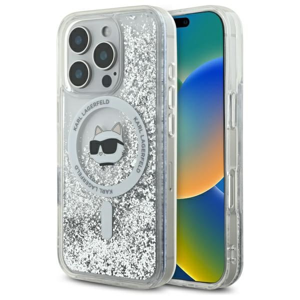 Etui MagSafe dla Apple iPhone 16 Pro, Karl Lagerfeld, Liquid Glitter Choupette's Head, Przezroczyste