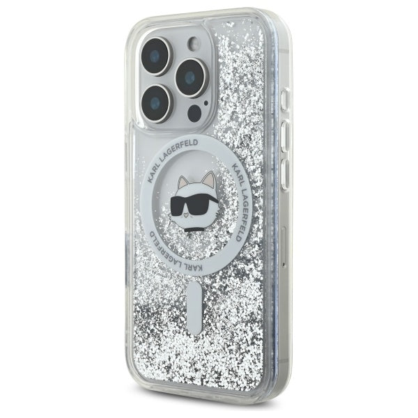 Etui MagSafe dla Apple iPhone 16 Pro, Karl Lagerfeld, Liquid Glitter Choupette's Head, Przezroczyste