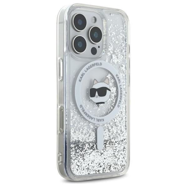 Etui MagSafe dla Apple iPhone 16 Pro, Karl Lagerfeld, Liquid Glitter Choupette's Head, Przezroczyste