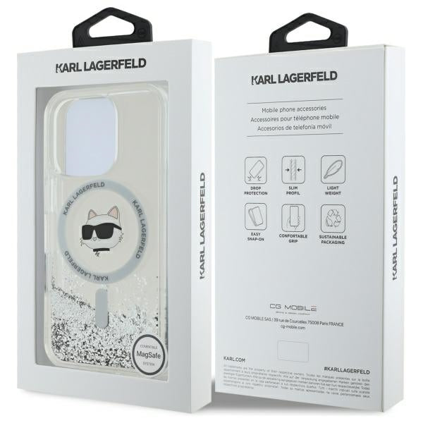 Etui MagSafe dla Apple iPhone 16 Pro, Karl Lagerfeld, Liquid Glitter Choupette's Head, Przezroczyste