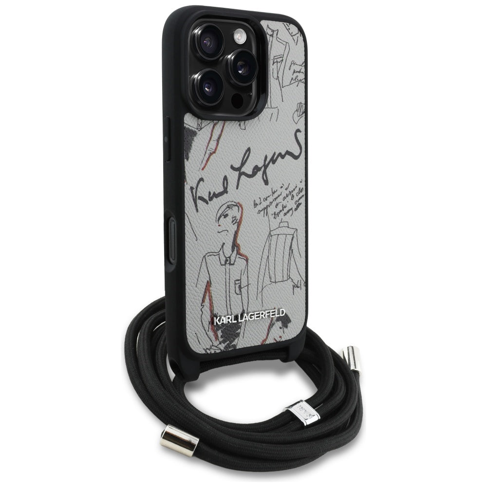 Etui MagSafe dla Apple iPhone 16 Pro, Karl Lagerfeld, Saffiano Crossbody, Szare