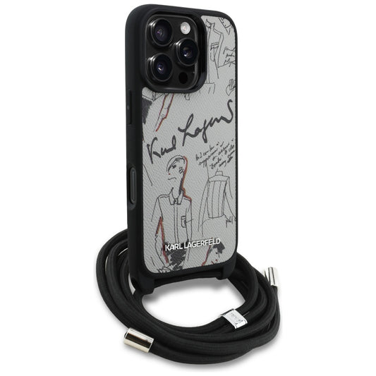 Etui MagSafe dla Apple iPhone 16 Pro, Karl Lagerfeld, Saffiano Crossbody, Szare