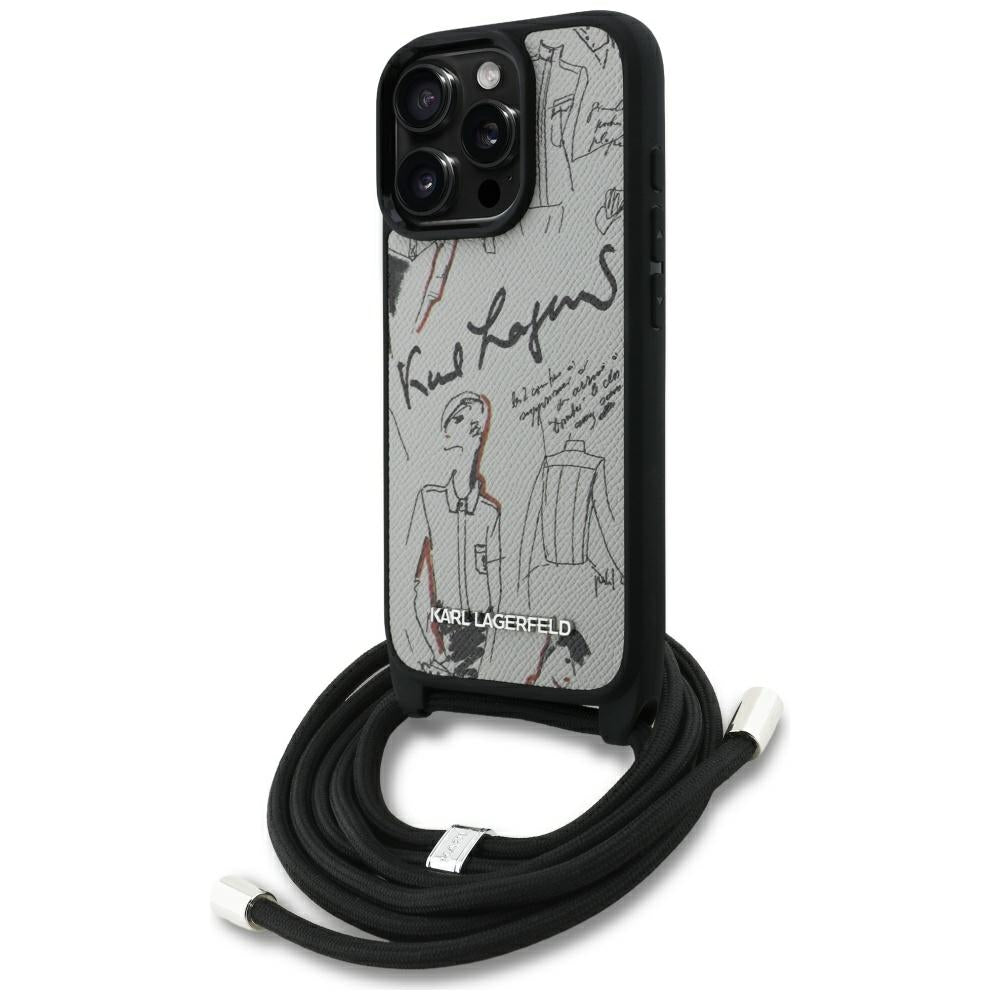 Etui MagSafe dla Apple iPhone 16 Pro, Karl Lagerfeld, Saffiano Crossbody, Szare
